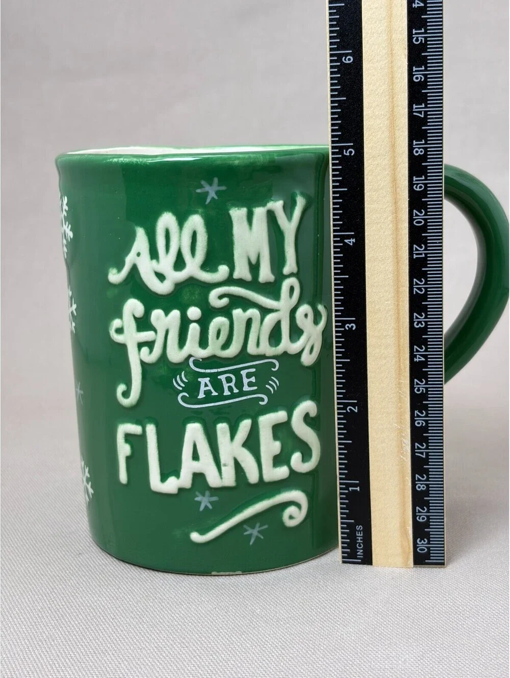 All My Friends Are Flakes Mug Winter Christmas Green Ceramic Coffee Cup 16 oz